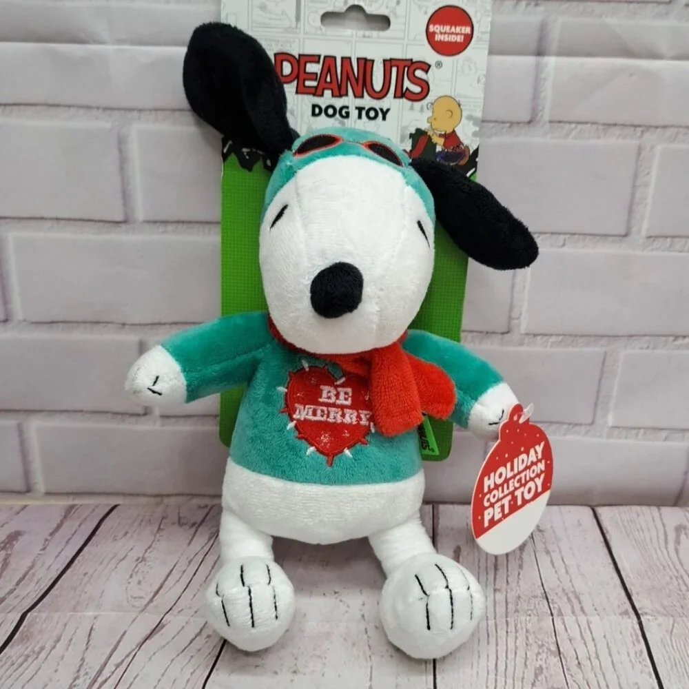 Peanuts Snoopy Christmas Squeaker Dog Plush‎ 9in Toy NWT